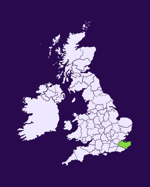 Map of the UK with Kent highlighted