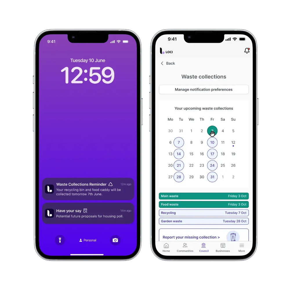 image of phone UI showing schedule waste collection reminder
