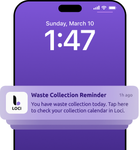 Bin day reminder on the Loci app