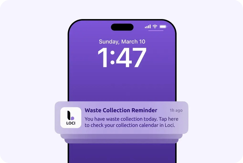 Bin day reminder on the Loci app