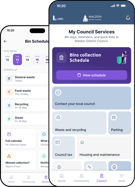 Maldon Council's mobile app Loci app for bin days and council services