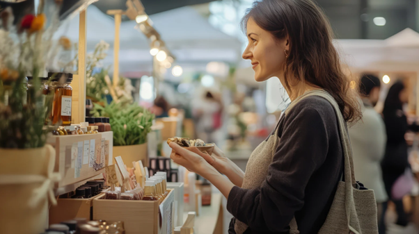 Local market scene representing what apps can I use to promote my business and connect with nearby customers.